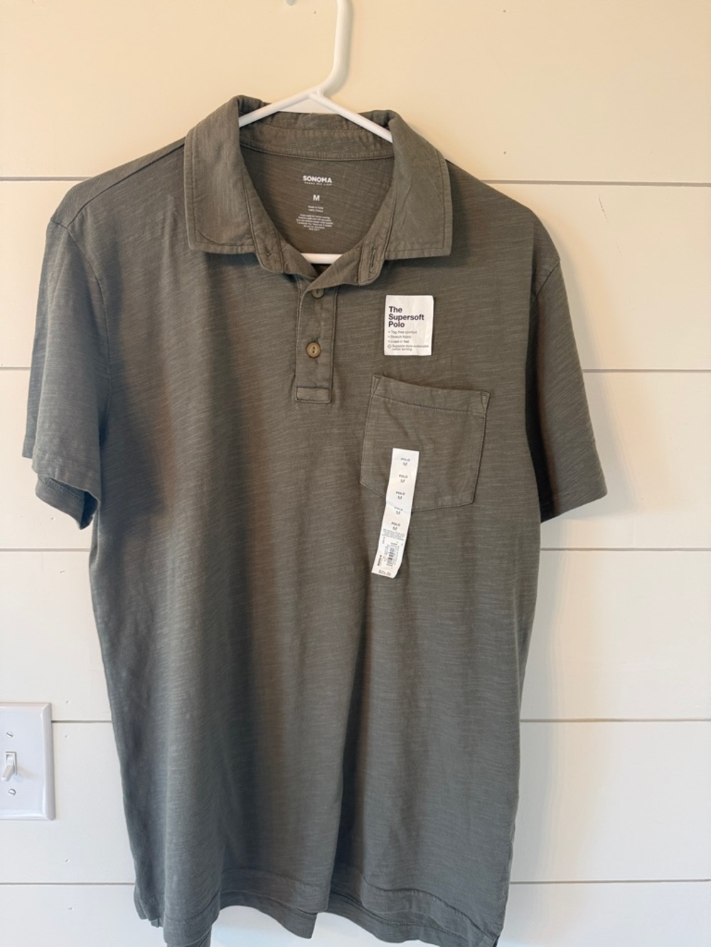 Sonoma Men's Olive Polo Shirt with Chest Pocket